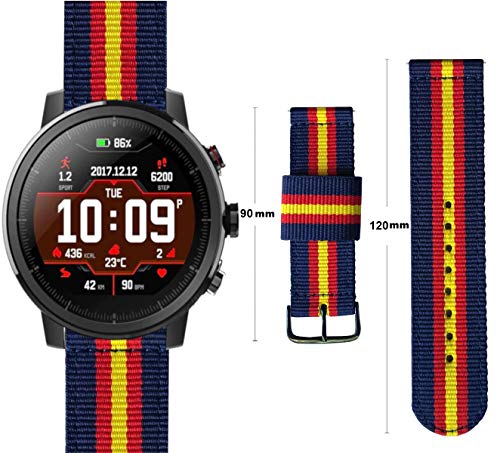 Estuyoya - Pulsera de Nailon Compatible con Xiaomi AMAZFIT Stratos 3 /Stratos 2/Stratos 2S /Amazfit GTR/Amazfit Pace/ 22mm Colores Bandera de España Transpirable Deportiva Casual Elegante - OTAN