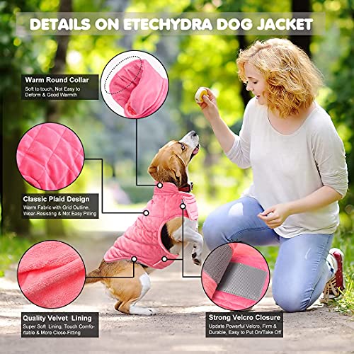 Etechydra - Chaqueta de Abrigo para Perro, Abrigo cálido para otoño e Invierno, Ropa de Perro Suave de Forro Polar, Chaquetas Ligeras y acogedoras para Perros pequeños, Rosa XL