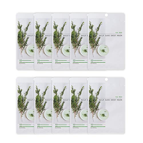 EUNYUL [Paquete De 10] Paquete De Mascarilla Facial de Tejido Diario Árbol de té 10pcs Ingredientes Coreanos Hidratantes Y Nutritivos Para El Cuidado De La Piel Para Todo Tipo De Piel