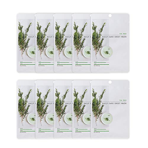 EUNYUL [Paquete De 10] Paquete De Mascarilla Facial de Tejido Diario Árbol de té 10pcs Ingredientes Coreanos Hidratantes Y Nutritivos Para El Cuidado De La Piel Para Todo Tipo De Piel