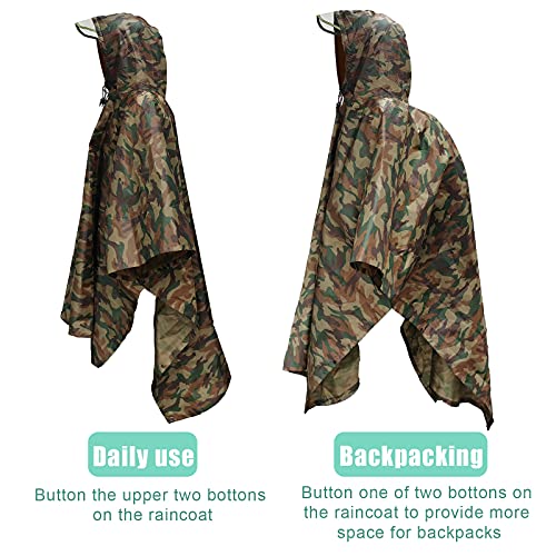 Euyecety Poncho Impermeable Poncho Lluvia, 3 en 1 Chubasquero Hombre Mujer/Toldo Manta/Estera de Camping, Transpirable Ligero Chubasquero Poncho con Capucha para Camping Trekking Senderismo