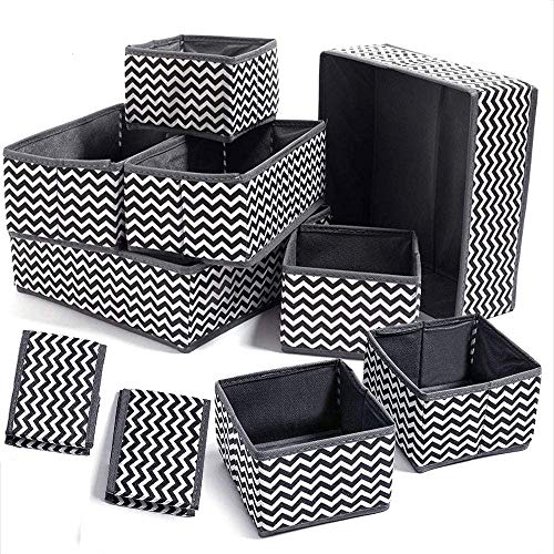 Evance 10 Cajas Organizador de cajones Tela organizadores Almacenamiento Plegable para Sujetadores Bragas Calcetines Gris (10 PCS)