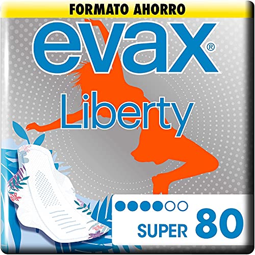 Evax Liberty Compresas con Alas, Super, 80 Unidades, Se Adaptan al Cuerpo y Neutralizan los Olores