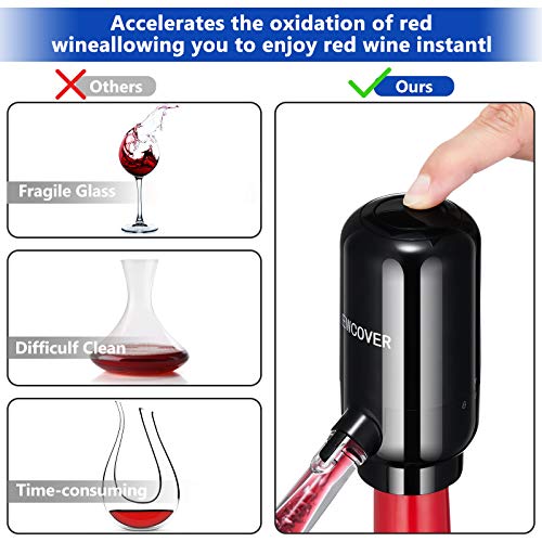 EWCover Aireador eléctrico de vino, decantador de vino inteligente automático de un toque y bomba dispensador de vino