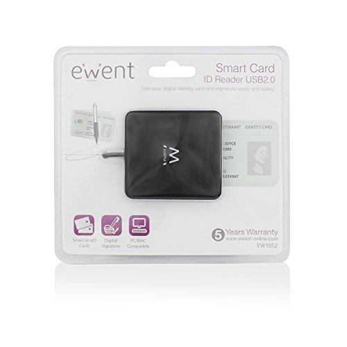 Ewent EW1052 - Lector de Tarjetas electrónicas Compatible con Windows/Mac, Color Negro