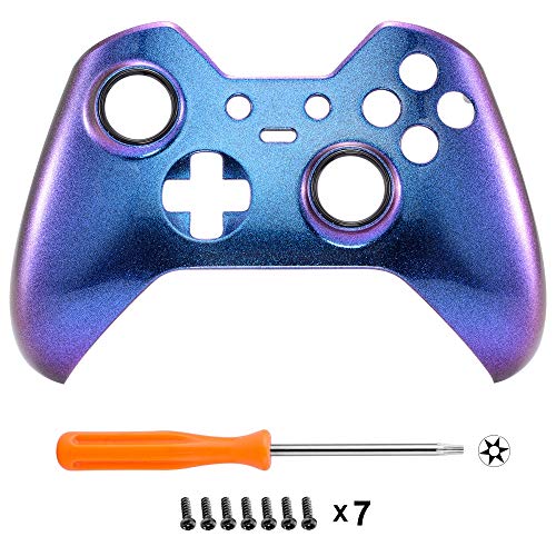 eXtremeRate Carcasa con 2 Anillos para Mando Xbox One Elite Protectora Brillante Placa Frontal Reemplazo Kit Cubierta Shell Funda para Controlador de Xbox One Elite-Modelo 1698(De Azul a Violeta)