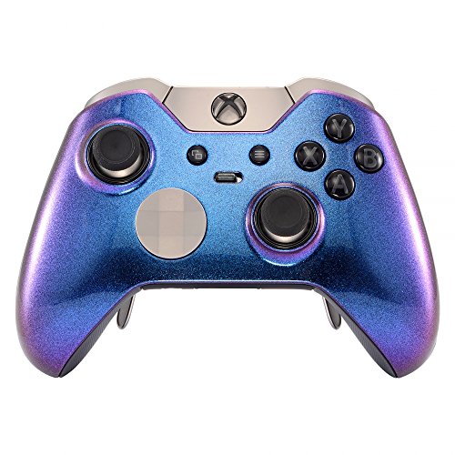 eXtremeRate Carcasa con 2 Anillos para Mando Xbox One Elite Protectora Brillante Placa Frontal Reemplazo Kit Cubierta Shell Funda para Controlador de Xbox One Elite-Modelo 1698(De Azul a Violeta)