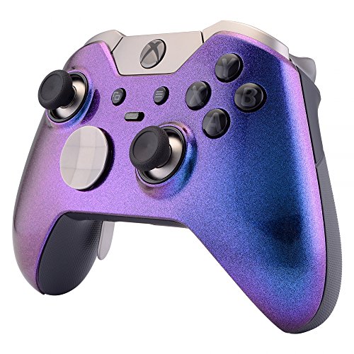 eXtremeRate Carcasa con 2 Anillos para Mando Xbox One Elite Protectora Brillante Placa Frontal Reemplazo Kit Cubierta Shell Funda para Controlador de Xbox One Elite-Modelo 1698(De Azul a Violeta)