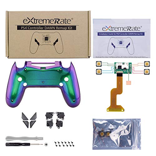 eXtremeRate DAWN Programable Remap Kit Botón de Reasignación para Playstaion 4 con Board de Actuelización&Carcasa Trasera Diseñada&4 Botones Traseros para PS4 Mando JDM 040/050/055(De Violeta a Verde)