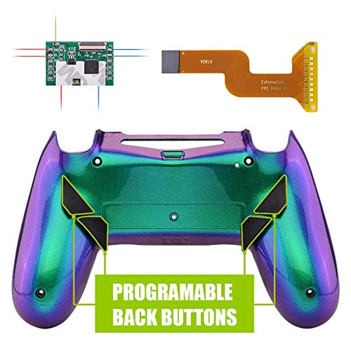 eXtremeRate DAWN Programable Remap Kit Botón de Reasignación para Playstaion 4 con Board de Actuelización&Carcasa Trasera Diseñada&4 Botones Traseros para PS4 Mando JDM 040/050/055(De Violeta a Verde)