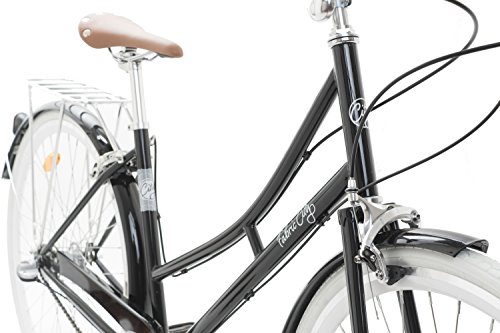 Fabric City Bicicleta de Paseo- Bicicleta de Mujer 28" con Cesta, Cambio Interno Shimano 3V, 5 Colores, 14kg (Black Hackney Deluxe)
