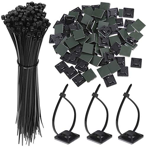 Faburo 200 Pcs Unidades abrazaderas plástico para Cableado | Soporte de Base de Atar Cable adecuado de negras electricista, Nylon Cables (Longitud 15cm, Anchura 2.5 cm）