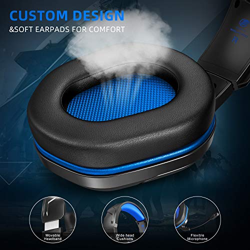 Fachixy Cascos Gaming para PS4/PS5/PC/Xbox One/Nintendo Switch, Auriculares Gaming Cancelación de Ruido, Cascos con Microfono Estéreo Sonido, Cascos PS4 con 3.5mm Jack con Luz RGB (Negro Azul)