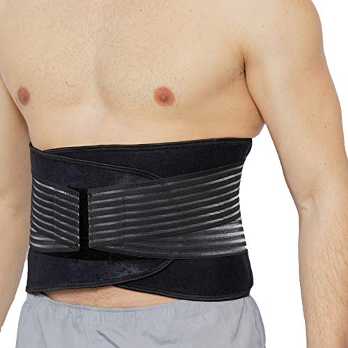 Faja lumbar de neopreno con tiras dobles de compresión - Sujeción para la parte baja de la espalda - Marca Neotech Care (Azul, XXL)