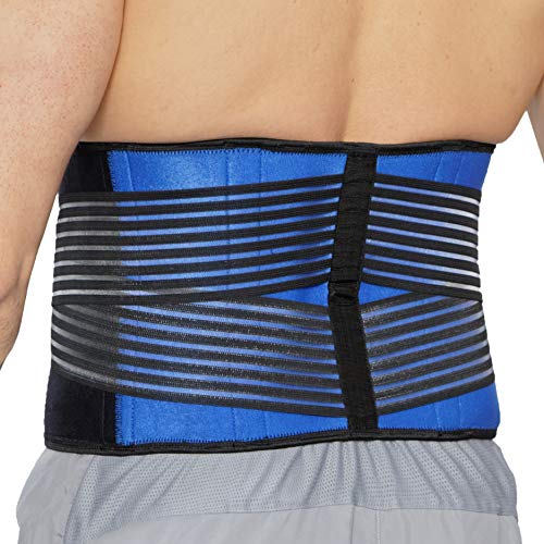 Faja lumbar de neopreno con tiras dobles de compresión - Sujeción para la parte baja de la espalda - Marca Neotech Care (Azul, XXL)