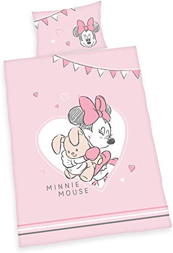 Familando Juego de ropa de cama para bebé de 2 piezas, diseño de Minnie Mouse y Friend, 100 x 135 cm, 40 x 60 cm, color rosa