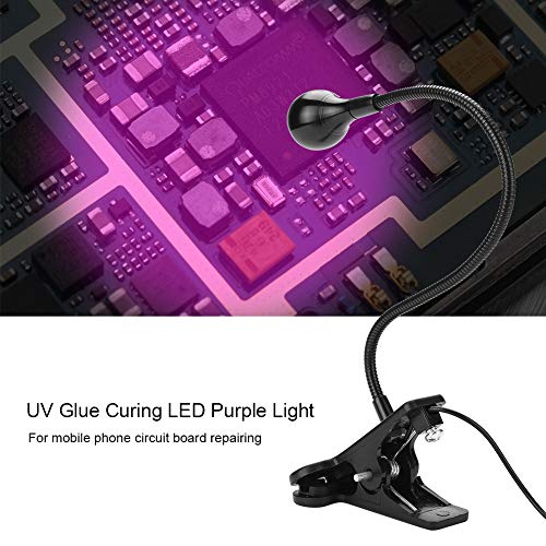 FAMKIT Big Chip 395nm UV LED negro accesorios de luz con cuello de cisne y abrazadera para uñas de gel UV y curado ultravioleta, reparación de teléfono portátil Ultra Violet Blacklight 5V entrada USB