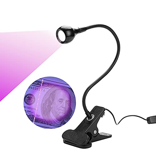 FAMKIT Big Chip 395nm UV LED negro accesorios de luz con cuello de cisne y abrazadera para uñas de gel UV y curado ultravioleta, reparación de teléfono portátil Ultra Violet Blacklight 5V entrada USB