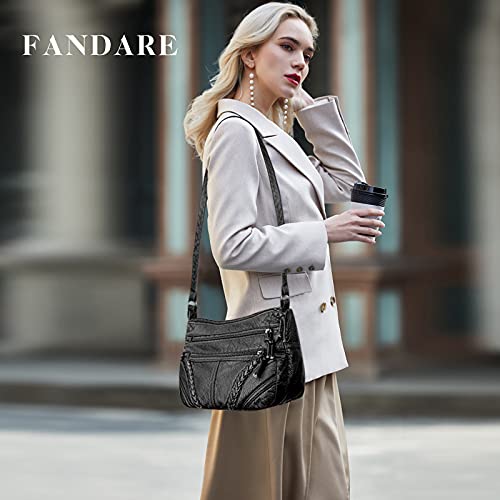 FANDARE Moda Bolso Bandolera Mujer Bolso Movil Mujer Bolso de Hombro Bolso de Mano de Mujer Cruzado de Cuero PU Bolso de Mensajero Bolso Movil Crossbody Bag Negro