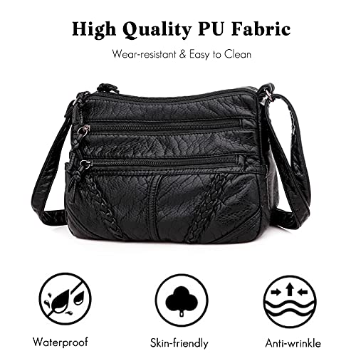 FANDARE Moda Bolso Bandolera Mujer Bolso Movil Mujer Bolso de Hombro Bolso de Mano de Mujer Cruzado de Cuero PU Bolso de Mensajero Bolso Movil Crossbody Bag Negro