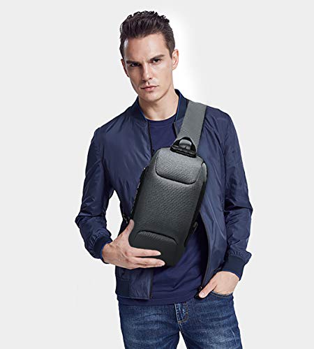 FANDARE Nuevo Bolsa de Pecho Antirrobo Bolsa Deportiva de Hombro Hombre Bolsa de Honda Mochila con Cerradura de contraseña/USB,para Acampada,Viaje,Ciclismo,Senderismo Impermeable Poliéster Gris