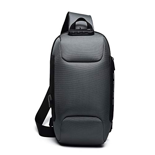 FANDARE Nuevo Bolsa de Pecho Antirrobo Bolsa Deportiva de Hombro Hombre Bolsa de Honda Mochila con Cerradura de contraseña/USB,para Acampada,Viaje,Ciclismo,Senderismo Impermeable Poliéster Gris