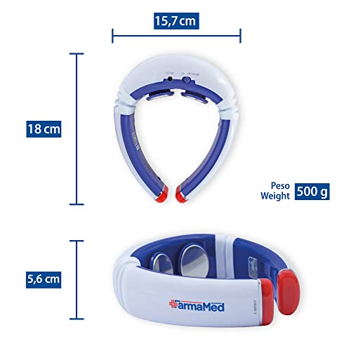 FARMAMED Electroestimulador cuello, Terapia con calor para dolores musculares, Electroestimulador cervical multifunción con control remoto con pantalla LCD