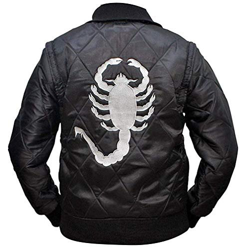 Fashion_First Chaqueta de satén para hombre con logotipo de Drive Scorpion bordado blanco bomber