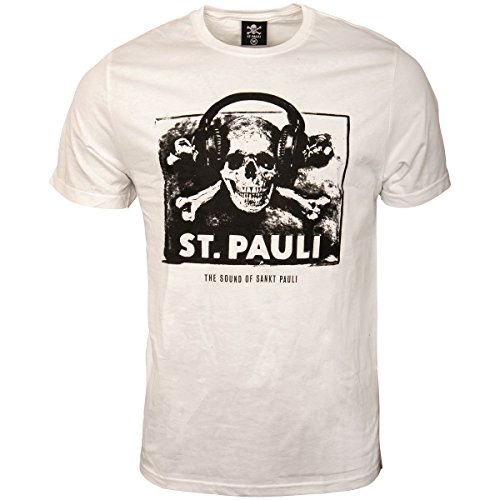 FC St. Pauli – Camiseta para hombre Fan Artículo The Sound Of Sankt Pauli Música Calavera Auriculares color blanco negro, Hombre, Blanco, large