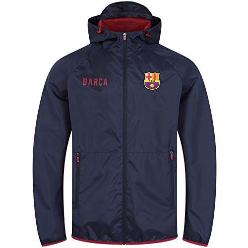 FCB FC Barcelona - Chaqueta Cortavientos Oficial - para Hombre - Impermeable - Azul Marino - Capucha - Grande