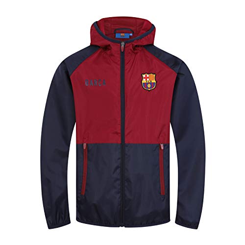 FCB FC Barcelona - Chaqueta Cortavientos Oficial - para niño - Impermeable - Azul Marino/Rojo - 12-13 años