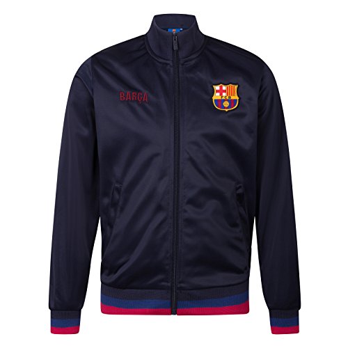 FCB FC Barcelona - Chaqueta de Entrenamiento Oficial - para niño - Estilo Retro - Azul Marino - Barça - 8-9 años