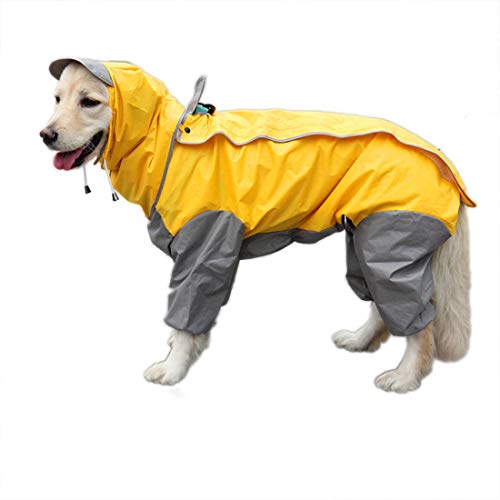 feiling Patchwork Lluvia Abrigo para Perro Chubasquero Impermeable 4 Patas de Lluvia Chaqueta Mascotas Rain Coat Dog con Desmontable Capucha para Grandes Mediano y Pequeños Perros (24#, Amarillo)