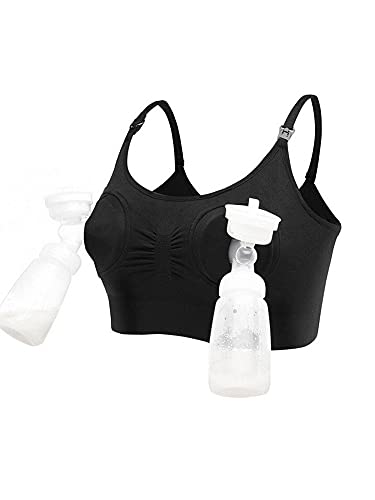 Felcia Sujetador de lactancia para mujer, manos libres, con bomba de pecho, de algodón, ropa interior sin aros, para embarazadas, A-negro., L