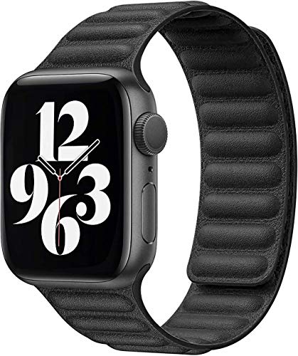 Fengyiyuda Cuero Correa Compatible con Apple Watch Correa 42mm 44mm 45mm,Correa Ajustable Correa de eslabones de piel Fuerte magnético Compatible con iWatch Series 7/SE/6/5/4/3/2/1(42/44/45mm Negro)