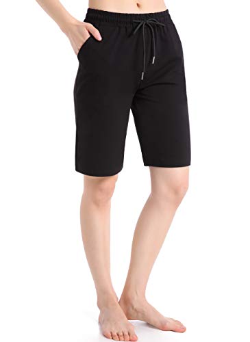 Ferrieswheel Story Bermudas para mujer, longitud a la rodilla, pantalones cortos de yoga con bolsillos para entrenamiento, Negro, Large