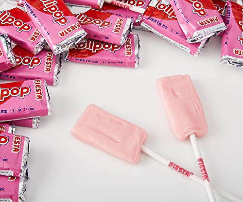 FIESTA Lolipop Caramelo Masticable con Palo Sabor Fresa - Caja de 100 unidades