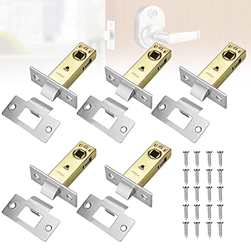 FIGFYOU - 5 pestillo tubular para puerta, cierre tubular de alta calidad, acabado cromado con placa pulida y tornillos de 45 mm, compatible con varias manijas de bloqueo de puerta