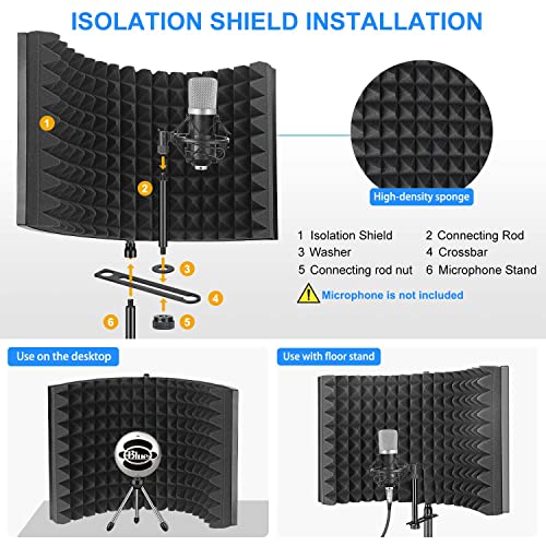 Filtro Anti-pop,Aokeo Studio Recording Microphone Isolation Shield, Pop Filter.Absorbe y Filtra el Sonido.Adecuado para Blue Yeti y Cualquier Micrófono de Condensador (AO-302 con Soporte)