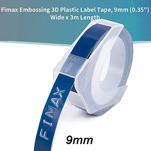 Fimax 3D 9mm x 3m(Largo) Embossing Cintas de Etiquetas Compatibles para Dymo 3D Embossing Impresora Dymo Omega Junior S0717910 S0717940 S0717930, 6x ( Azul x2, negro x2, rojo x2), Auto-adhesive