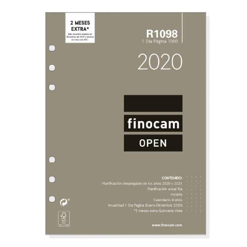 Finocam 711680020 - Recambio Anual (Enero 2020 - Diciembre 2020), 1 día página Open R1098 español, 22.5 x 16 cm