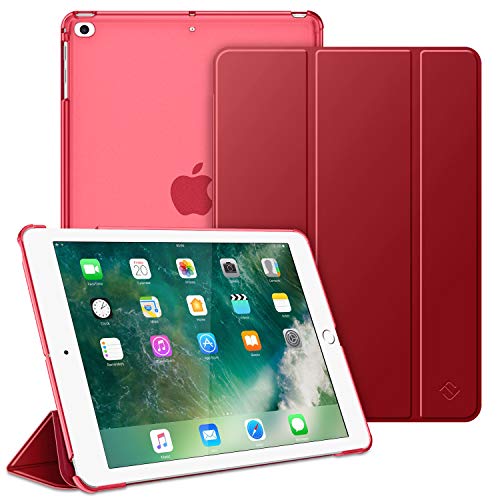 Fintie Funda para iPad 9.7 (2018/2017), iPad Air 2, iPad Air - Trasera Transparente Carcasa Ligera con Función de Soporte y Auto-Reposo/Activación, Rojo