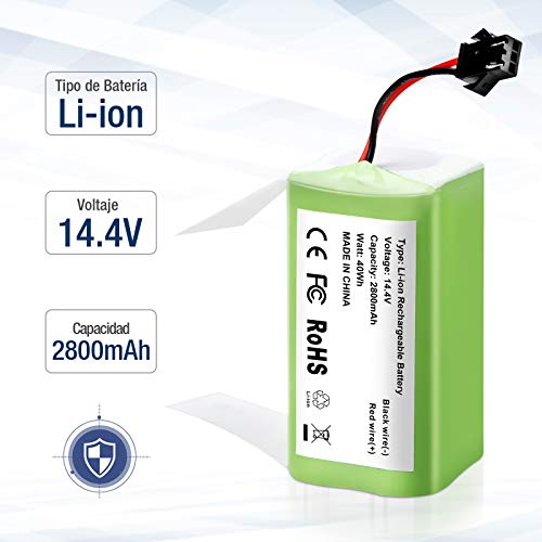 FirstPower 14.4V 2800mAh Batería de Repuesto de Iones de Litio Compatible con Conga Excellence 990, 950, 1090 Y Eufy RoboVac 11, 11S, 30, 35C,includo 3*Cepillo