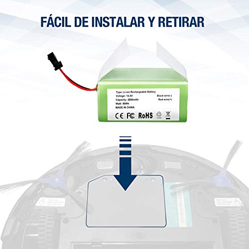 FirstPower 14.4V 2800mAh Batería de Repuesto de Iones de Litio Compatible con Conga Excellence 990, 950, 1090 Y Eufy RoboVac 11, 11S, 30, 35C,includo 3*Cepillo