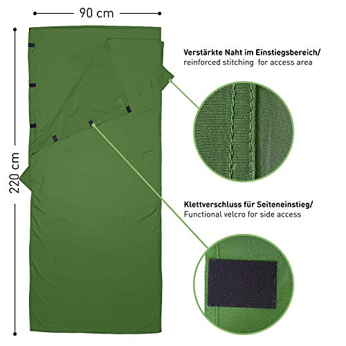 Fit-Flip Sábana Saco de Dormir Ultraligero, Forro de Saco de Dormir de Microfibra con Compartimiento de Almohada añadido, Saco sábana Tambien como Forro de Saco de Dormir - Color: Verde Oscuro