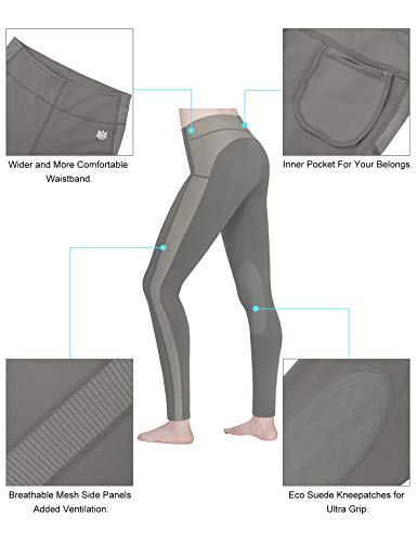 FitsT4 Sports Medias de montar para mujer con parche en la rodilla con espalda ecuestre ventiladas [Medio -Gris carbón]