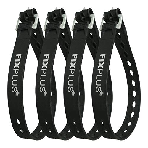 Fixplus Strap paquete de 4 - correa de sujeción para asegurar, sujetar, agrupar y trincar, a base de material plástico especial con hebilla de aluminio 66cm x 2,4cm (negro)