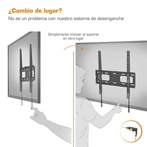 Flashstar Soporte de Pared Fix para televisores - con Diagonal de Pantalla de 37-65" - Solo 2,6 cm de Distancia con la Pared - Incluye Tacos Fischer - VESA hasta 400 x 400 - Negro