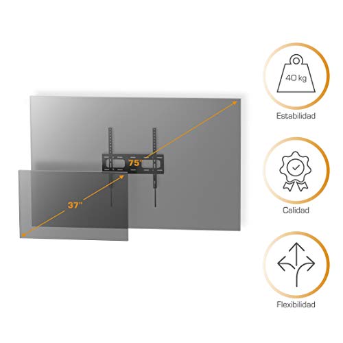 Flashstar Soporte de Pared Fix para televisores - con Diagonal de Pantalla de 37-65" - Solo 2,6 cm de Distancia con la Pared - Incluye Tacos Fischer - VESA hasta 400 x 400 - Negro