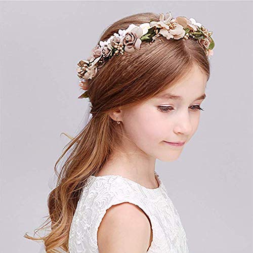 Flor Corona,Diademas de Flores Garland Mujer Venda de Pelo Boho Cinta de Banda para Sombrero Ornamento Fiesta Festival Playa Travle Nupcial Boda Accesorios Ninos Blanco